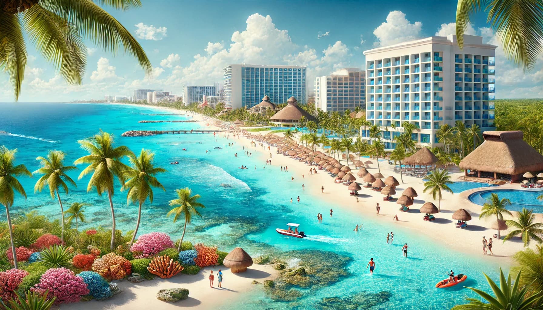 Aerial view of Cancún's turquoise coast